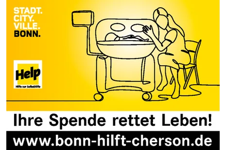 Das Plakat zeigt auf gelbem Hintergrund gezeichnete eine Frau, die über einen Brutkasten gebeugt ist
