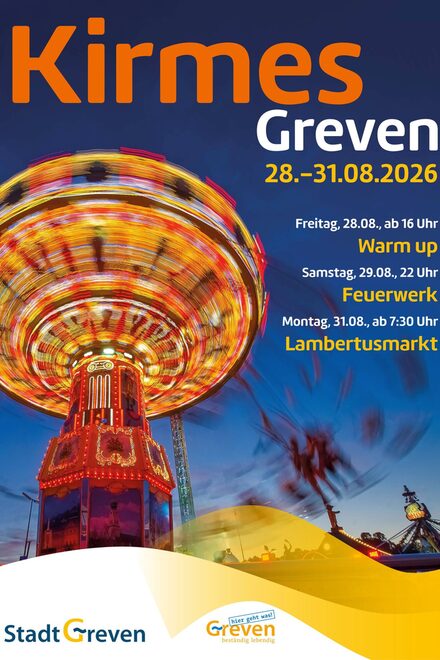 Das Bild zeigt das Plakat zur Grevener Kirmes 2026.