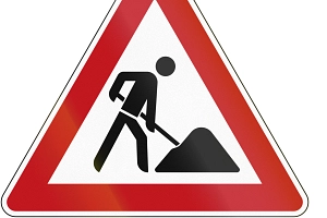 Baustelle: Deutsches Schild für Bauarbeiten.