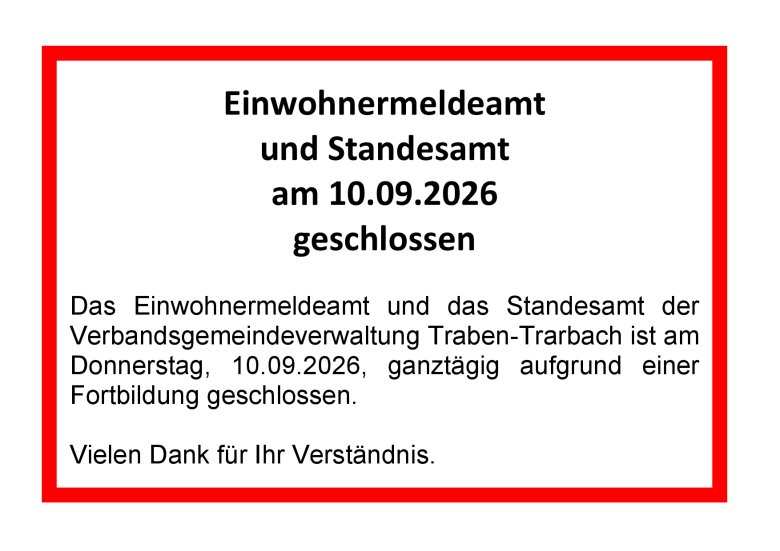 Hinweisschild bezüglich Öffnungszeiten am 10.09.2026