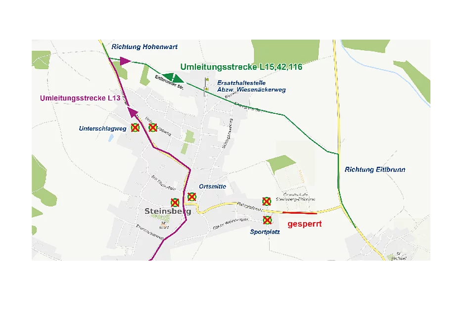 Karte Umleitung RVV-Linien Steinsberg
