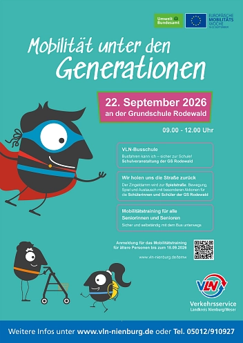 Poster zur Mobilitätswoche 2026 "Mobilität unter den Generationen" © Landkreis Nienburg/Weser