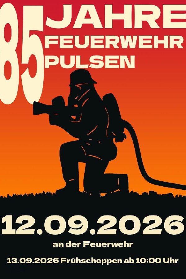 Poster zum 85-jährigen Bestehen der Feuerwehr mit dem Datum 12.09.2026.