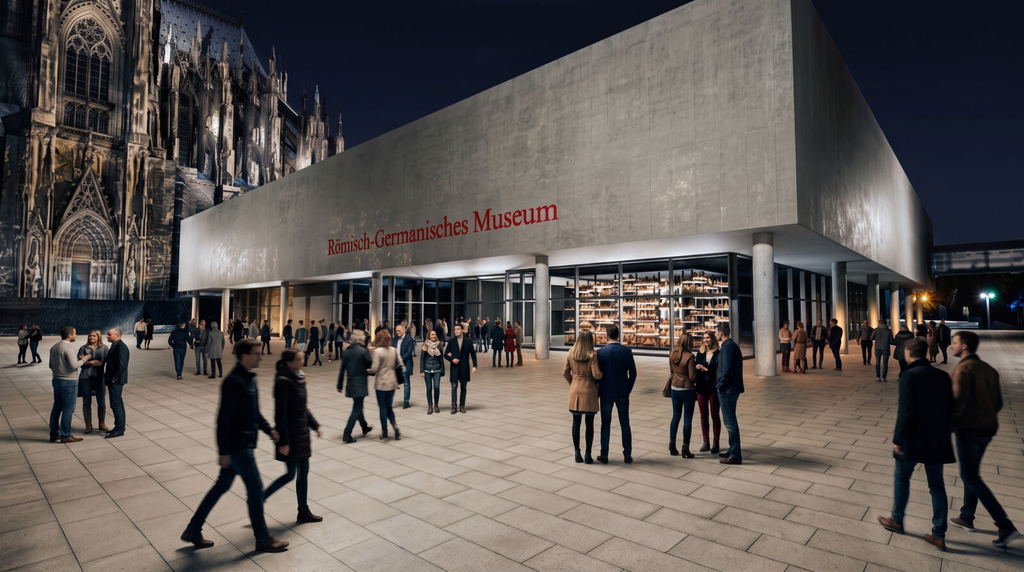 Visualisierung des RGM nach seiner Sanierung bei Nacht vor Kölner Dom