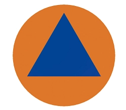 Blaues Dreieck in einem orangefarbenen Kreis. © Bundesamt für Bevölkerungsschutz und Katastrophenhilfe