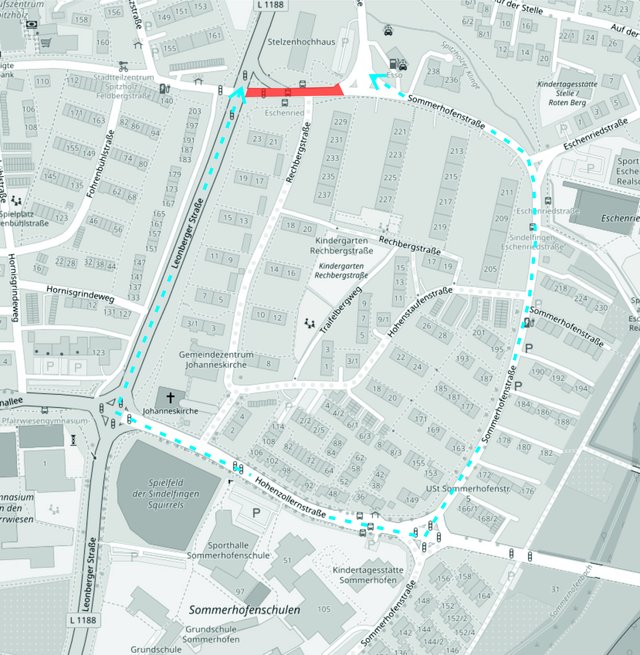 Grafik: Sperrung der Sommerhofenstraße und Umleitung (Stadt Sindelfingen)