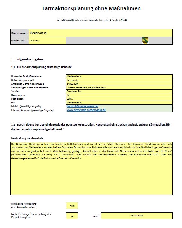 Abbild des Formulars "Lärmaktionsplanung ohne Maßnahmen"