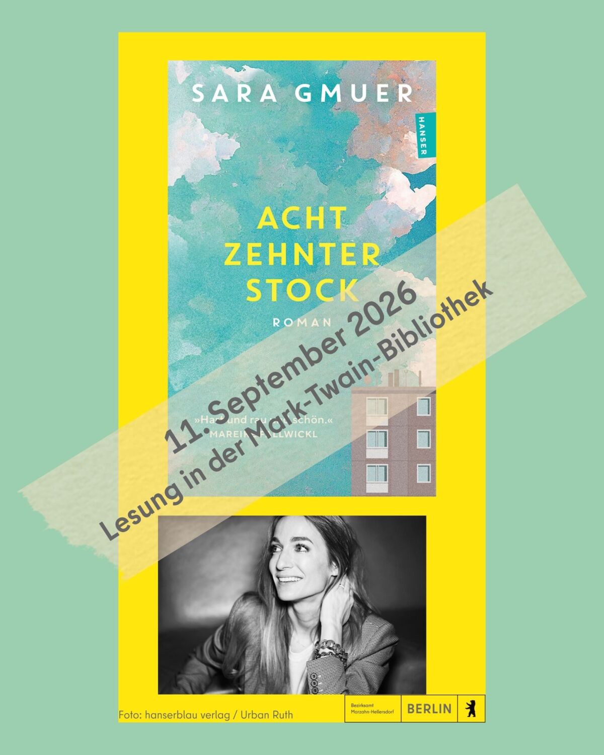 Sara Gmuer liest aus „Achtzehnter Stock“: Lesung in der Mark-Twain-Bibliothek
