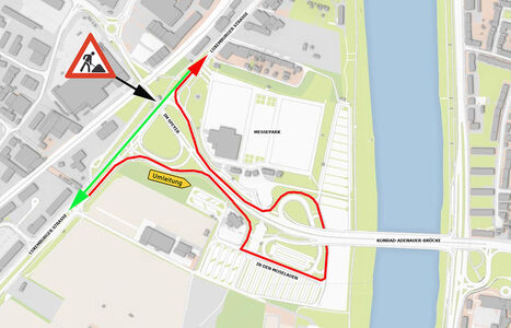 Ein Auszug aus dem Stadtplan zeigt den Verlauf der Umleitung.