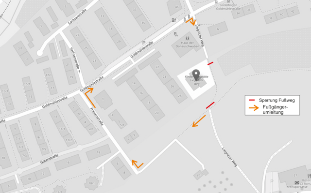 Grafik: Sperrung Fußgänger im Liegnitzer Weg (Stadt Sindelfingen)