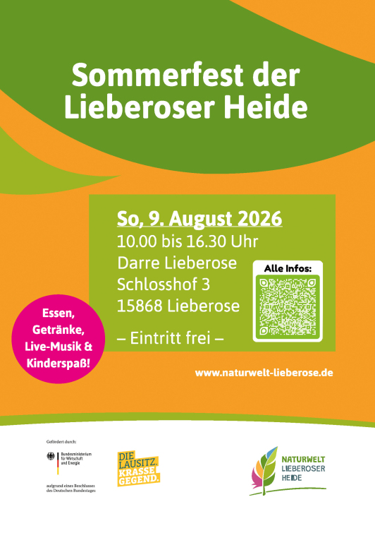 Zu sehen ist der Flyer zum Sommerfest der Lieberoser Heide.