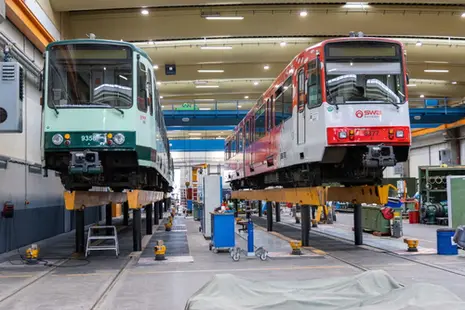 Stadtbahnen in der Werkstatt auf dem Betriebshof Dransdorf
