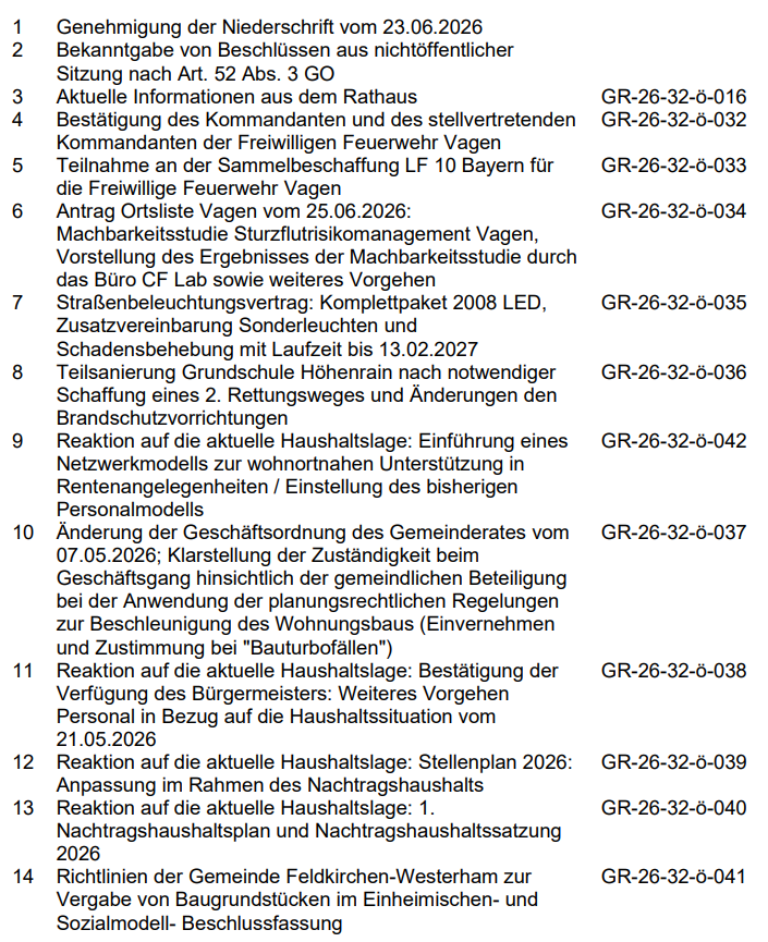 Tagesordnung GR 28.07.26