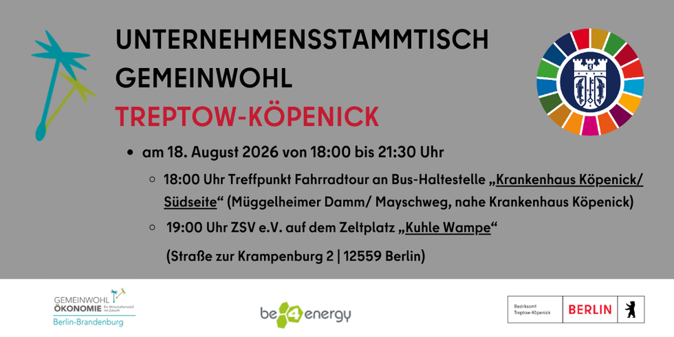 Plakat Gemeinwohl Stammtisch im August 2026