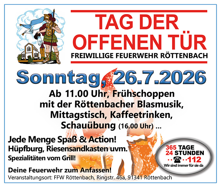 Anzeige, Tag der offenen Tür der Freiwilligen Feuerwehr am Sonntag, den 26.7.2026
