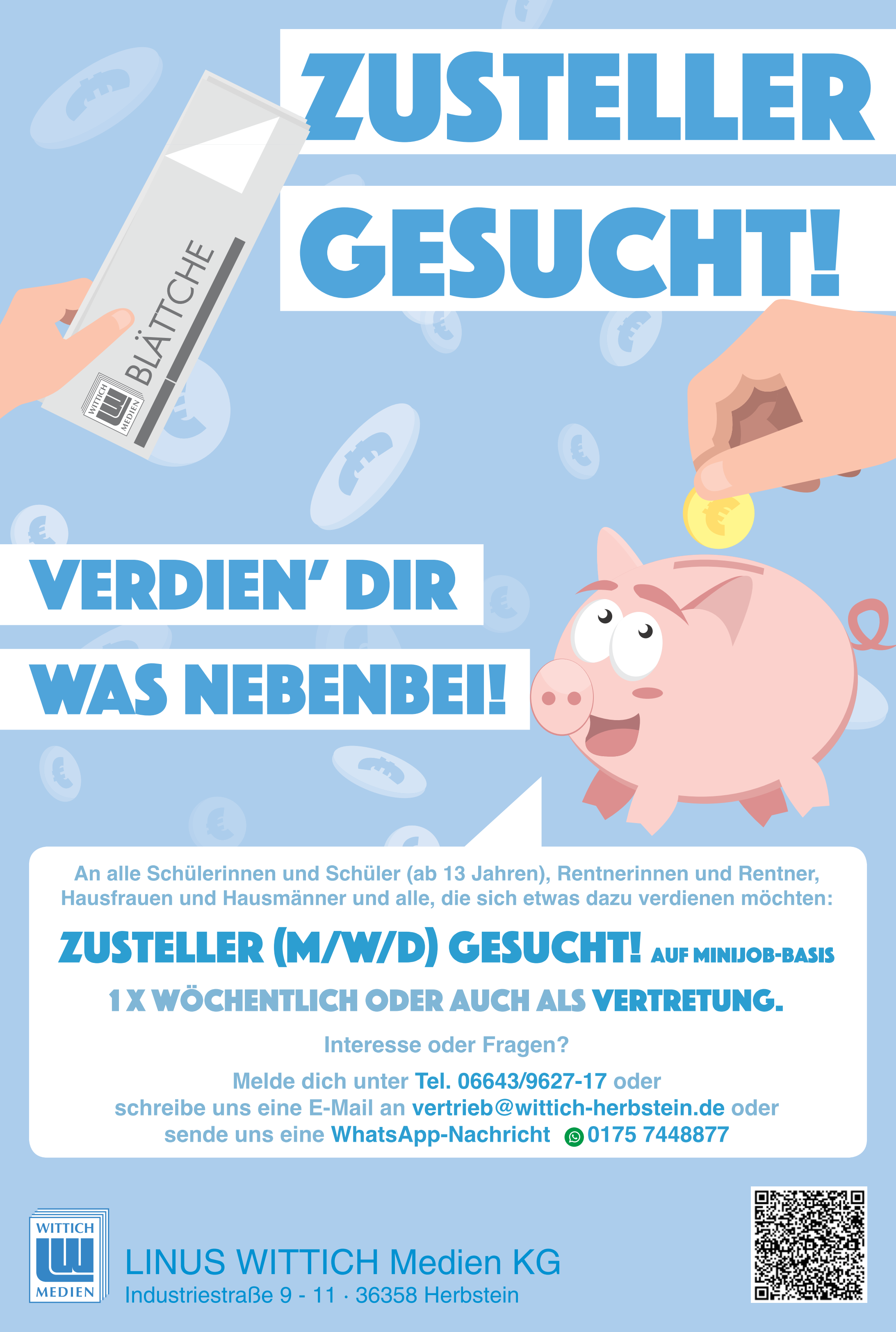 Zusteller gesucht! – Verdien Dir was Nebenbei – Anzeige des Wittich Verlag