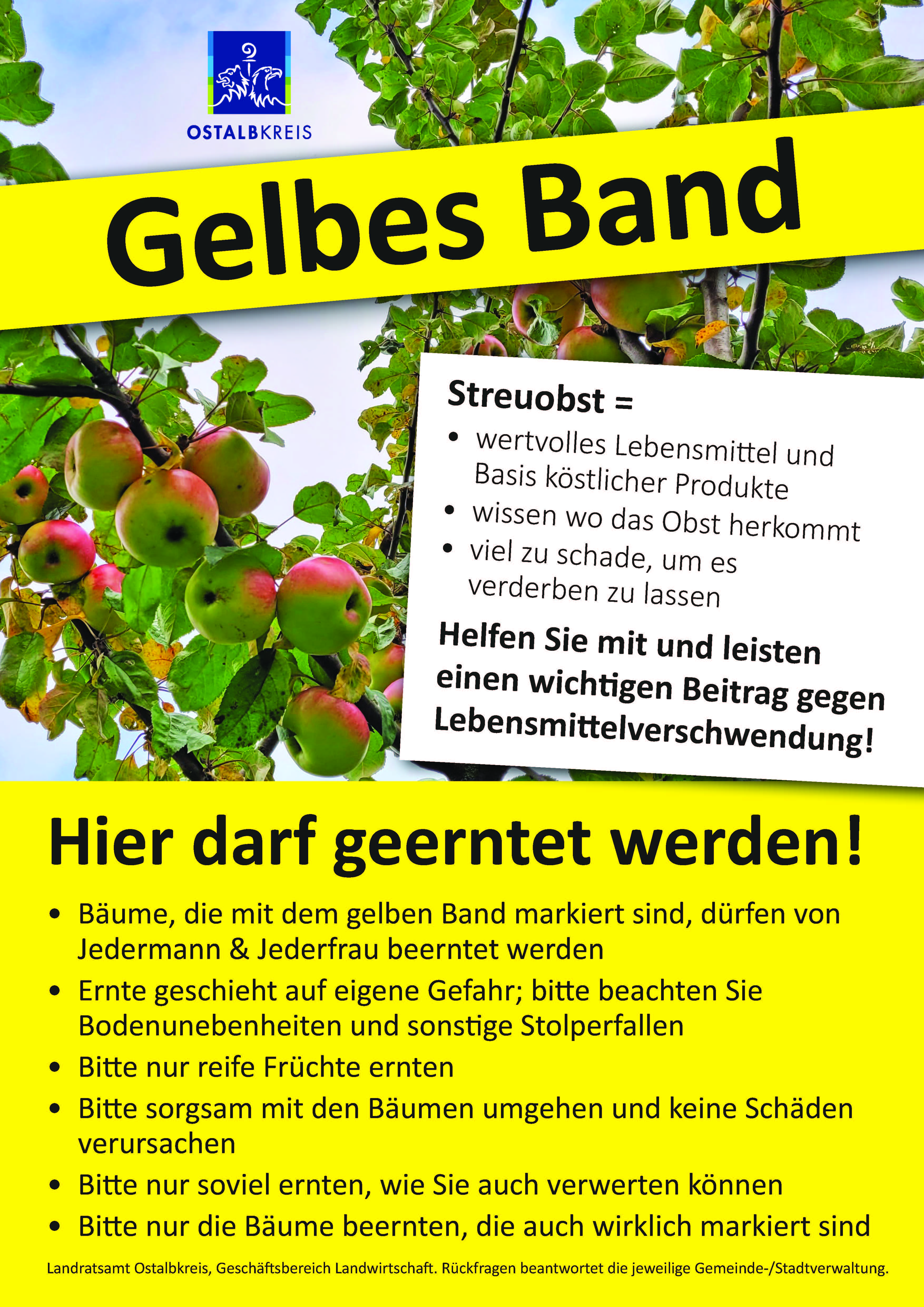 Bild mit Äpfeln an einem Baum und Text