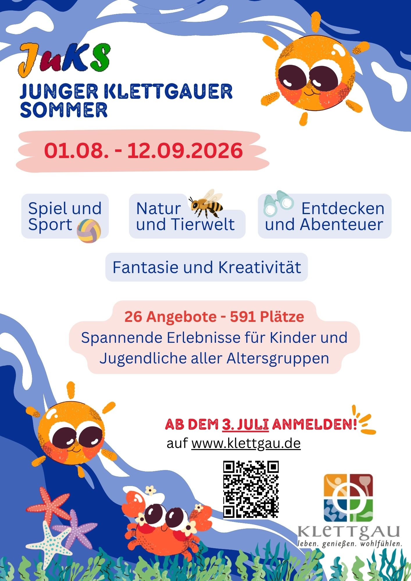 JuKS 2026 Junger klettgauer Sommer vom 01.08.2026 bis 12.09.2026. QR-Code scannen