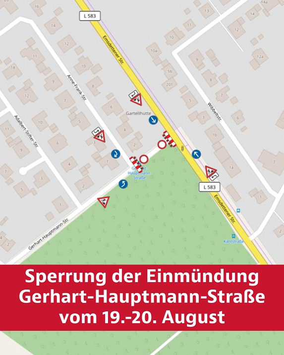 Karte mit Sperrung der Einmündung Gerhart-Hauptmann-Straße vom 19.-20. August. © Gemeinde Neuenkirchen