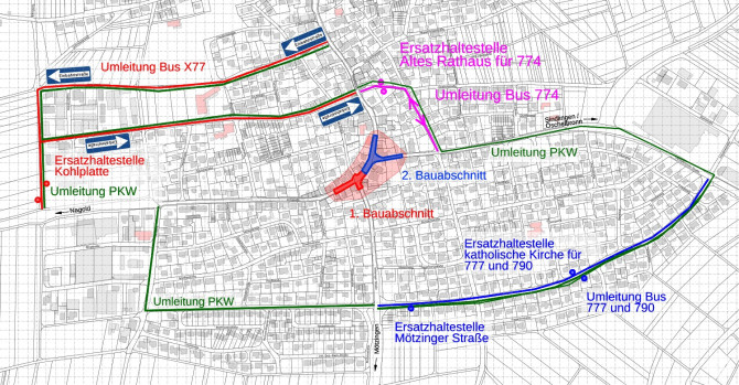 Plan zum zweiten Bauabschnitt vom Knotenpunktumbau „Altes Rathaus“ Unterjettingen