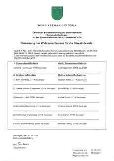 Bekanntmachung Besetzung Wahlausschuss
