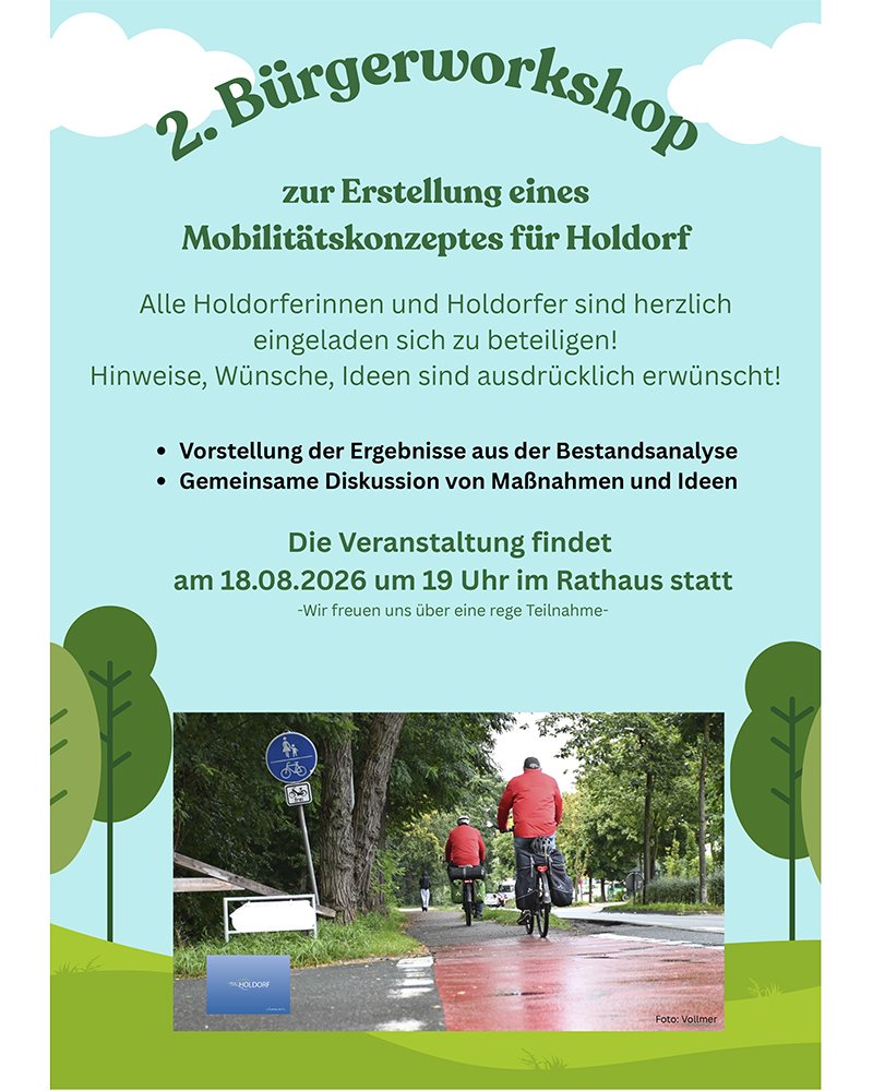 Herzliche Einladung zum 2. Mobilitätsworkshop der Gemeinde Holdorf!